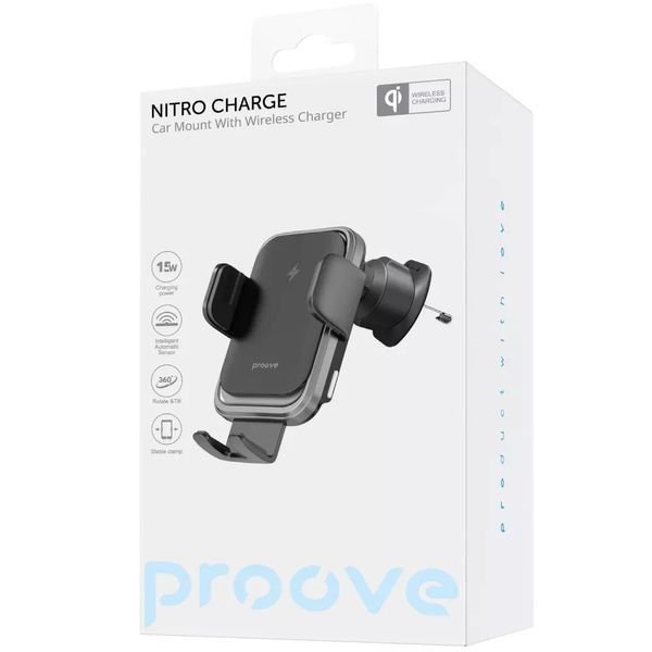 Автомобільний тримач з Бездротовим ЗП Proove Nitro Charge 15W 55537 фото