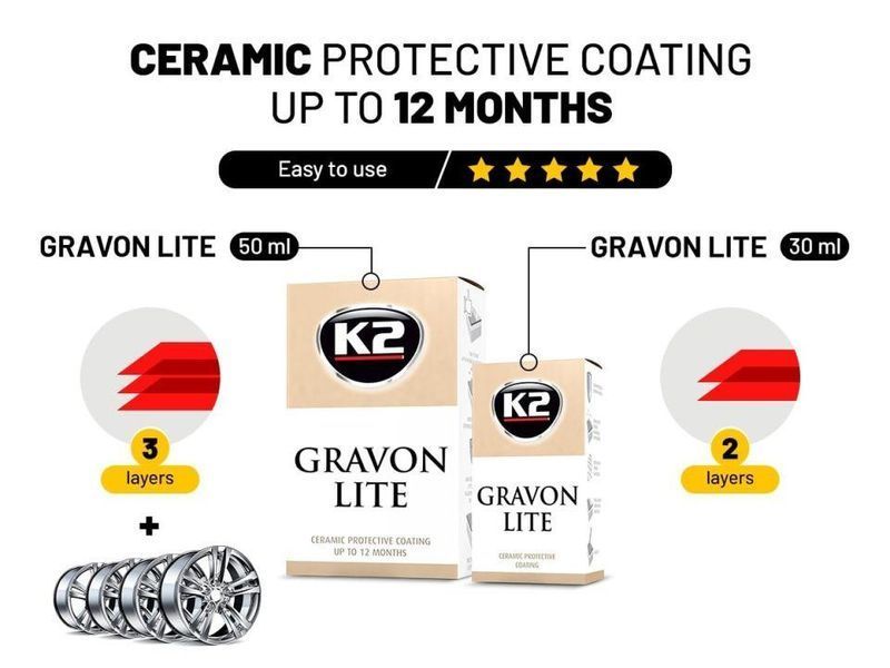 Набор для нанесения керамического покрытия K2 Gravon Lite с аппликатором и салфетками 50 мл K20575 фото