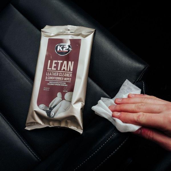 Серветки вологі K2 Letan Wipes для очищення шкіряної оббивки 24 шт K20509 фото