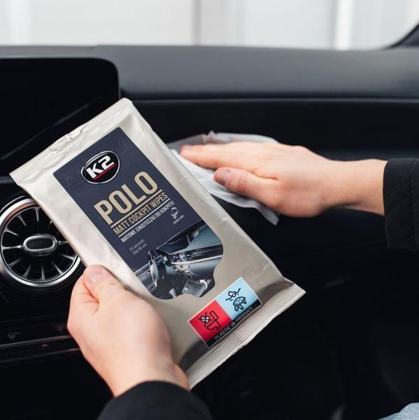 Серветки вологі K2 Polo Matt Wipes для очищення панелі приладів та пластикових деталей матові 24 шт K20519 фото