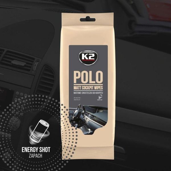 Серветки вологі K2 Polo Matt Wipes для очищення панелі приладів та пластикових деталей матові 24 шт K20519 фото
