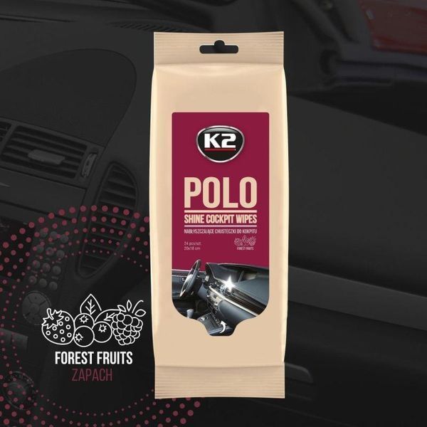 Серветки вологі K2 Polo Shine Wipes для очищення панелі приладів та пластикових деталей глянцеві 24 шт K20518 фото